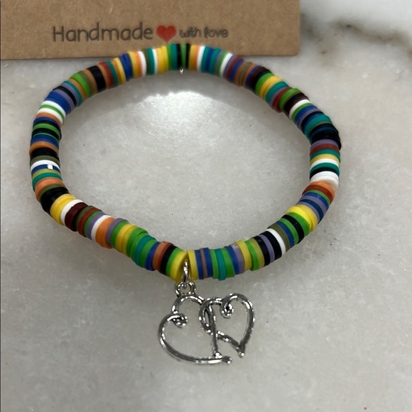 Colorful Beaded Bracelet with Heart Charm - Picture 3 of 3